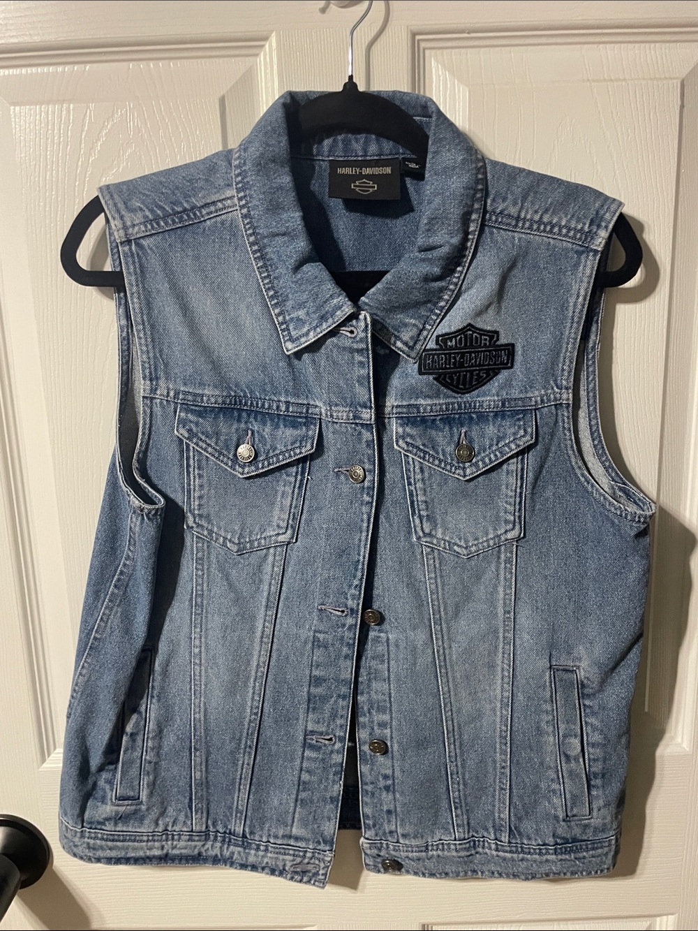 Harley-Davidson Light Blue Denim Vest with Black Patch
